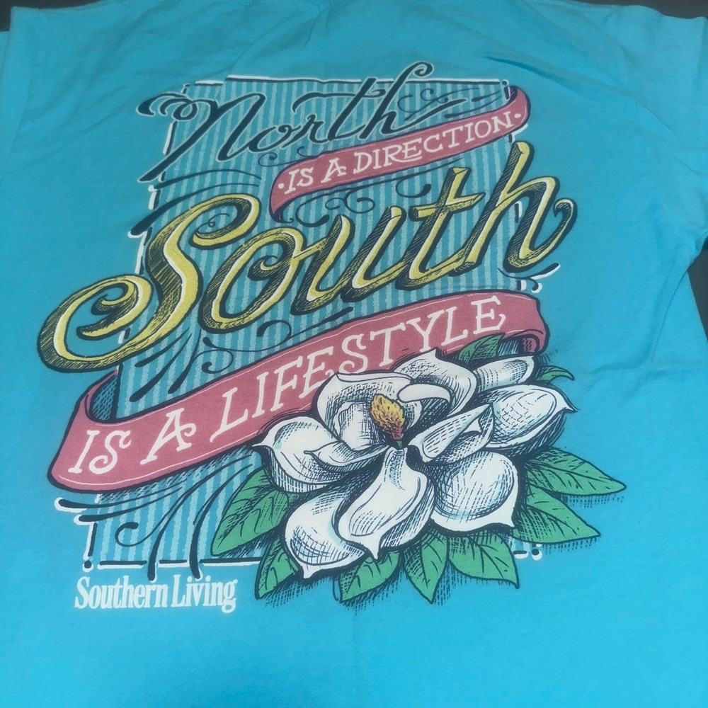 Southern Living South Is A Lifestyle Shirt Mens Small Blue Magnolia Flower Tee - Picture 3 of 7